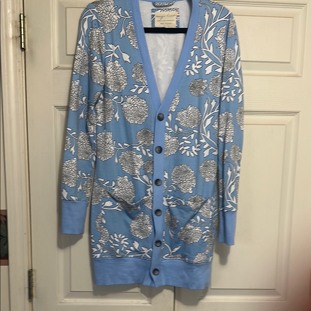Floral Blue Cardigan Sweater